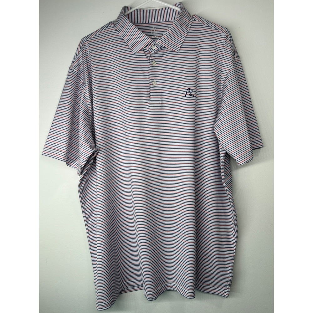 Rhoback‎ Polo Red Blue Stripe Performance Golf Shirt - XXL